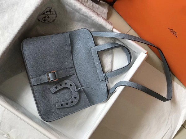 Hermes Halzan 31cm Bag Clemence Leather WAX In Blue LWAX In High