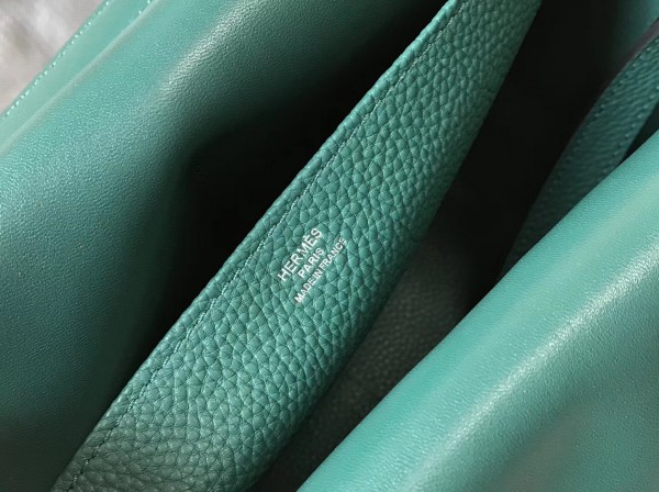 Hermes Halzan 31cm Bag Clemence Leather WAX In Malachite High