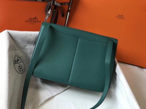 Hermes Halzan 31cm Bag Clemence Leather WAX In Malachite High