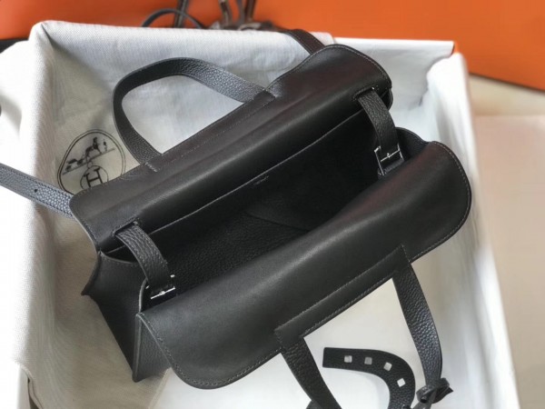 Hermes Halzan 31cm Bag Clemence Leather WAX In Black High