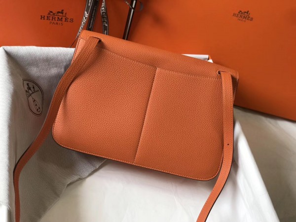 Hermes Halzan 31cm Bag Clemence Leather WAX In Orange High