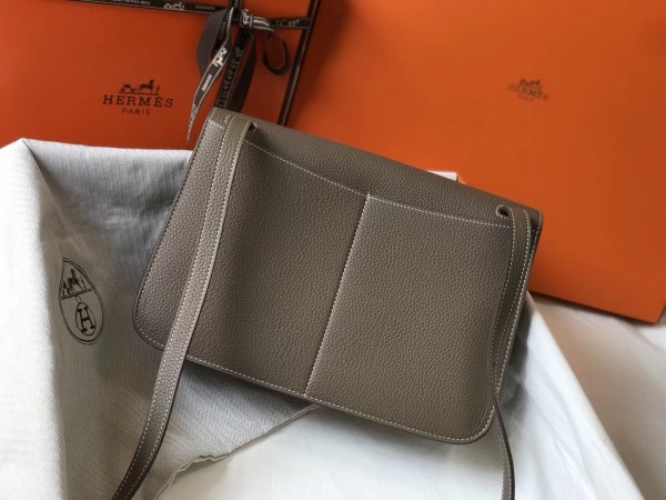 Hermes Halzan 31cm Bag Clemence Leather WAX In Etoupe High