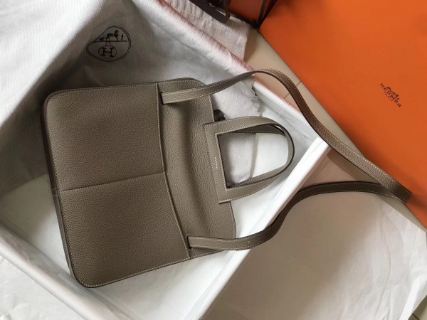 Hermes Halzan 31cm Bag Clemence Leather WAX In Grey High