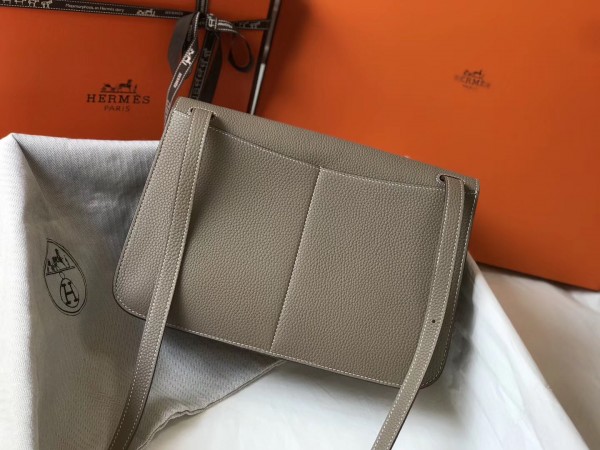 Hermes Halzan 31cm Bag Clemence Leather WAX In Grey High