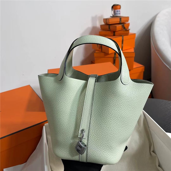 Hermes Picotin Lock 18/22 Bag Togo Leather In Vert Fizz-Silver WAX High