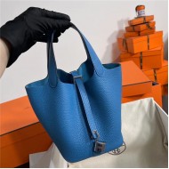 Hermes Picotin Lock 18/22 Bag Togo Leather In Bleu Zanzibar-Silver WAX High