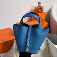 Hermes Picotin Lock 18/22 Bag Togo Leather In Bleu Zanzibar-Silver WAX High