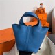 Hermes Picotin Lock 18/22 Bag Togo Leather In Bleu Zanzibar-Silver WAX High