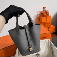 Hermes Picotin Lock 18/22 Bag Togo Leather In Gris Meyer-Gold WAX High