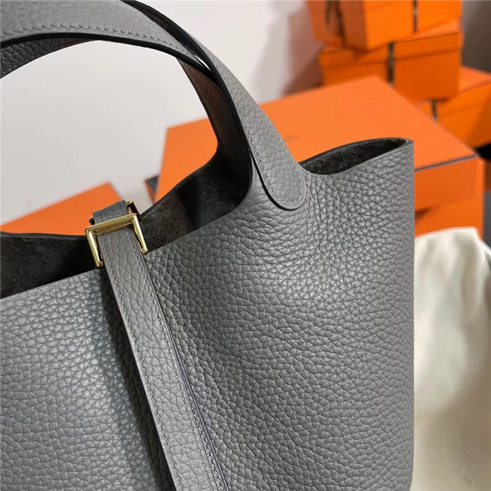 Hermes Picotin Lock 18/22 Bag Togo Leather In Gris Meyer-Gold WAX High