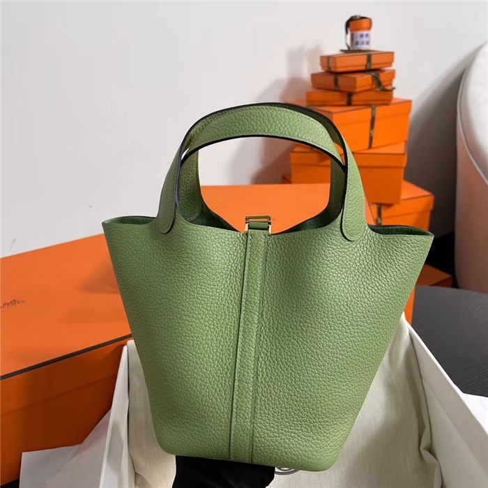 Hermes Picotin Lock 18/22 Bag Togo Leather In Vert Criquet-Gold WAX High