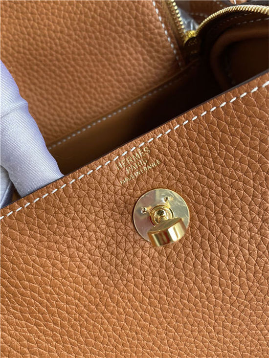 Hermes Lindy Mini Bag Clemence Leather In Tan WAX High