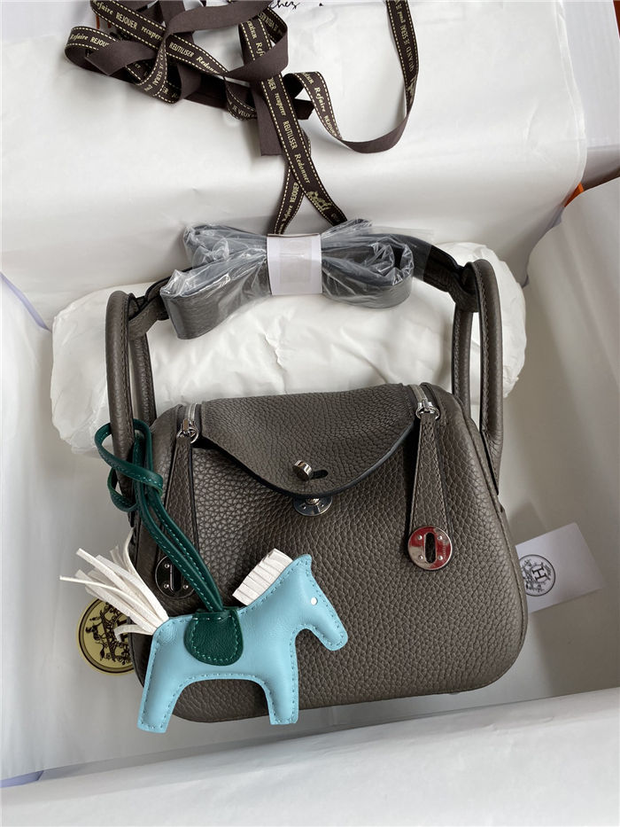 Hermes Lindy Mini Bag Clemence Leather In Dk-Grey WAX High