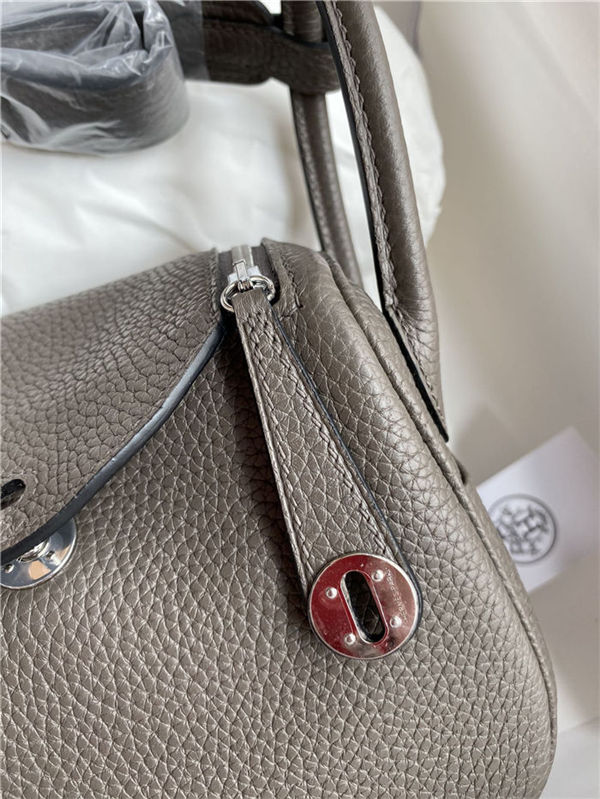 Hermes Lindy Mini Bag Clemence Leather In Dk-Grey WAX High