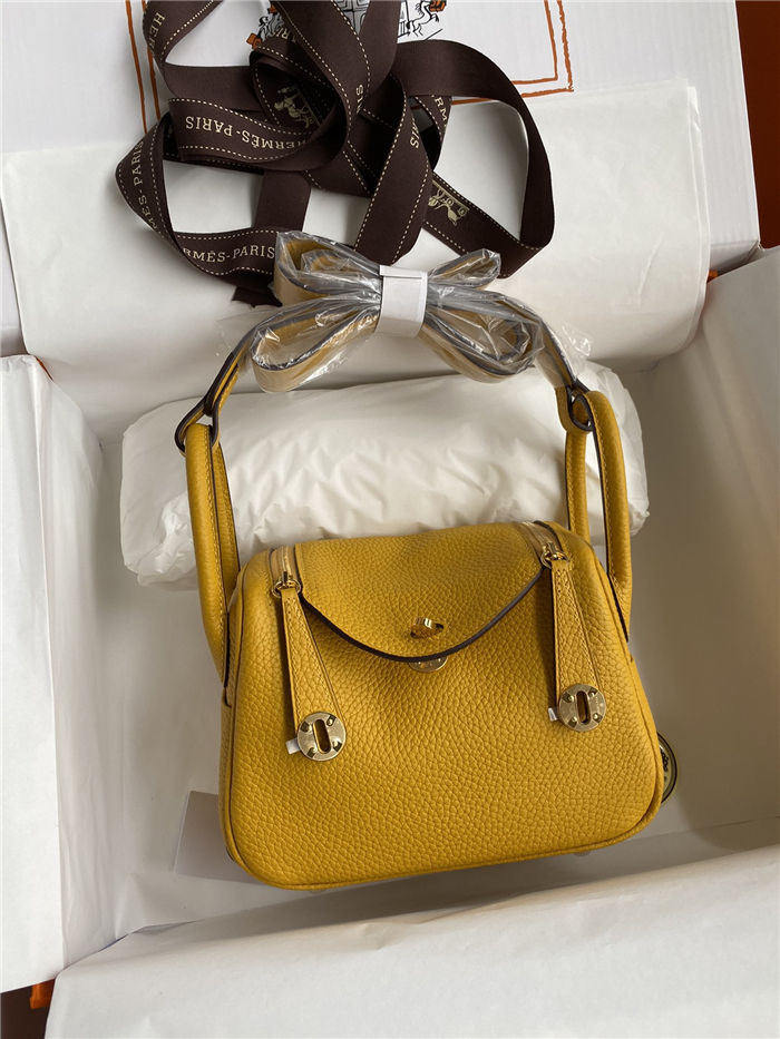 Hermes Lindy Mini Bag Clemence Leather In Yellow WAX High