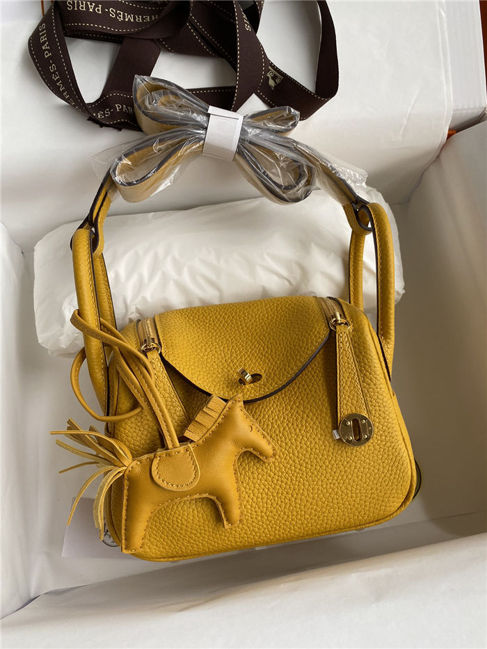 Hermes Lindy Mini Bag Clemence Leather In Yellow WAX High