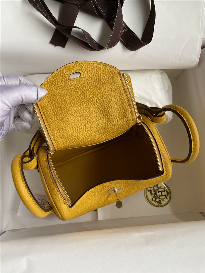 Hermes Lindy Mini Bag Clemence Leather In Yellow WAX High