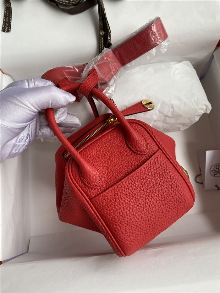 Hermes Lindy Mini Bag Clemence Leather In Red WAX High