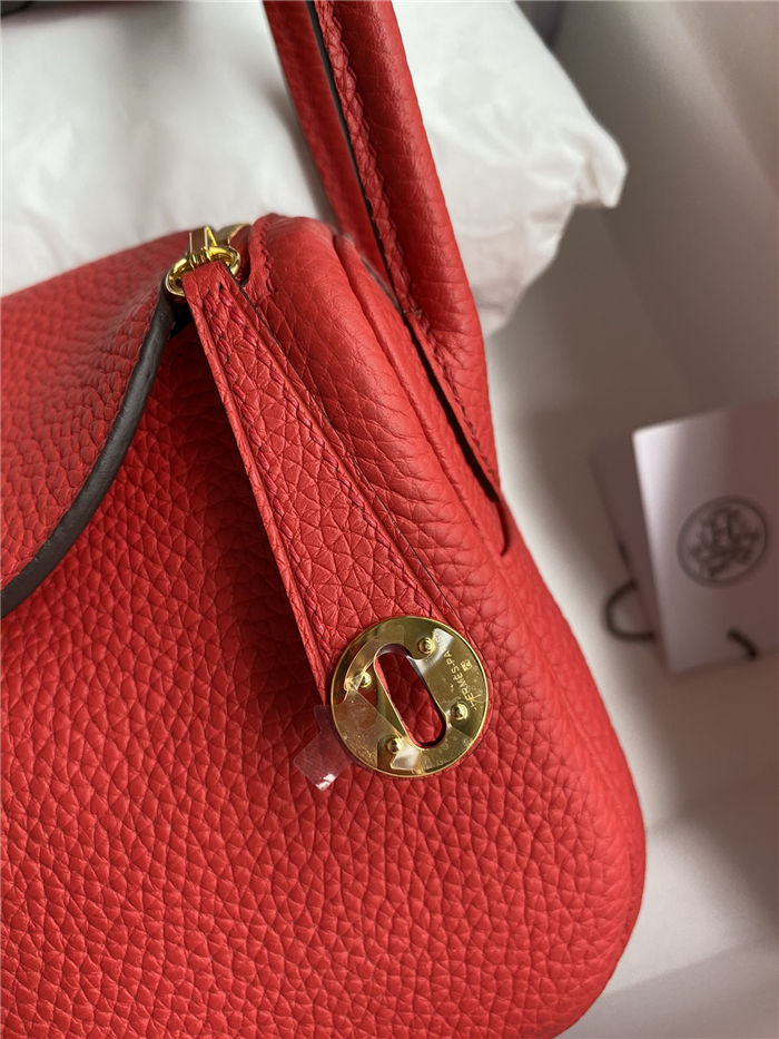 Hermes Lindy Mini Bag Clemence Leather In Red WAX High