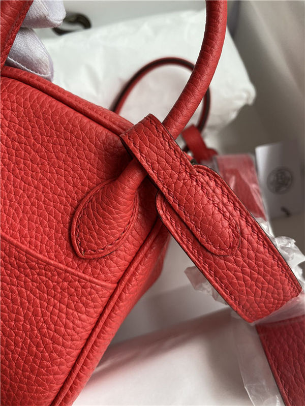 Hermes Lindy Mini Bag Clemence Leather In Red WAX High