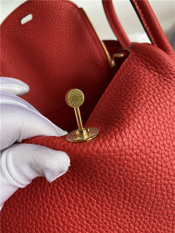 Hermes Lindy Mini Bag Clemence Leather In Red WAX High