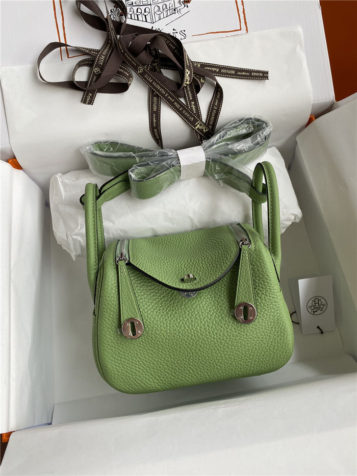 Hermes Lindy Mini Bag Clemence Leather In Lt-Green WAX High