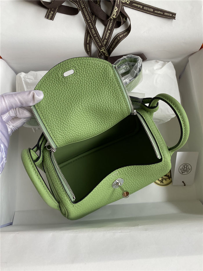 Hermes Lindy Mini Bag Clemence Leather In Lt-Green WAX High