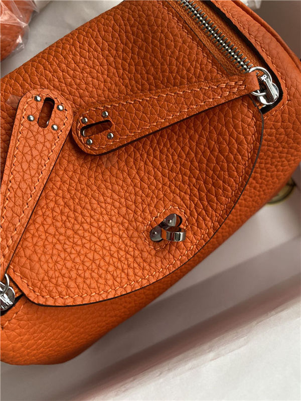 Hermes Lindy Mini Bag Clemence Leather In Orange WAX High