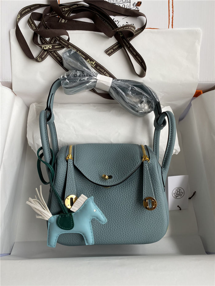 Hermes Lindy Mini Bag Clemence Leather In Grey-Blue WAX High