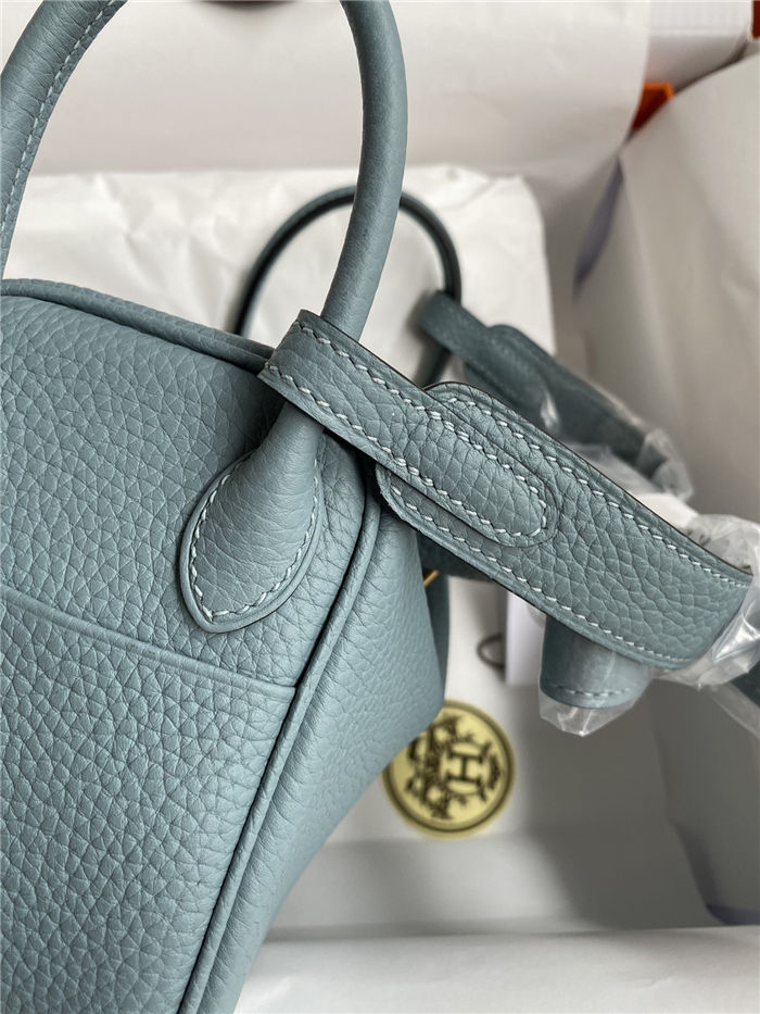 Hermes Lindy Mini Bag Clemence Leather In Grey-Blue WAX High