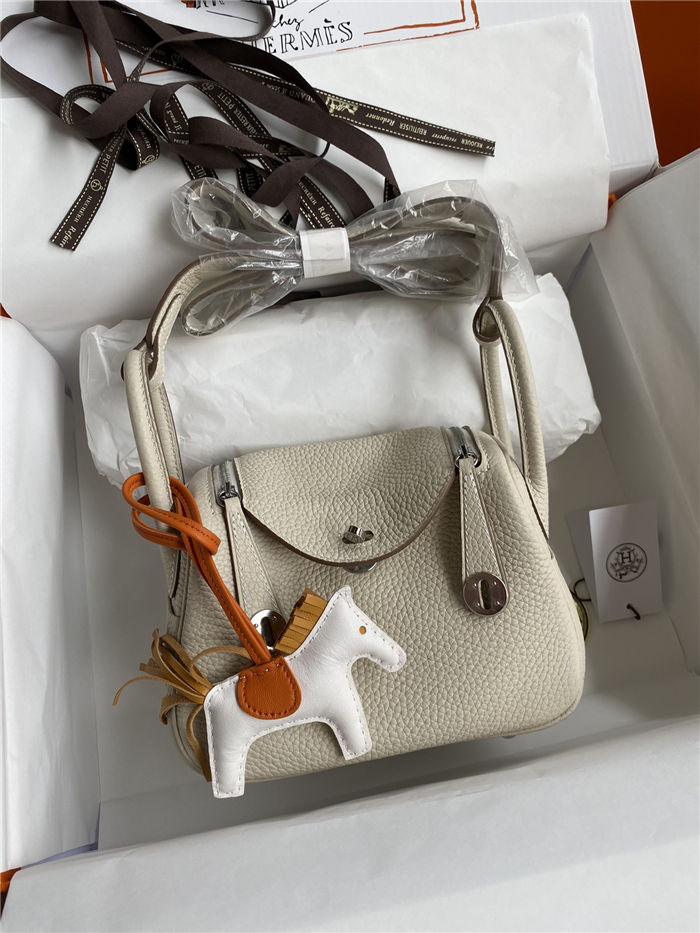 Hermes Lindy Mini Bag Clemence Leather In Cream WAX High