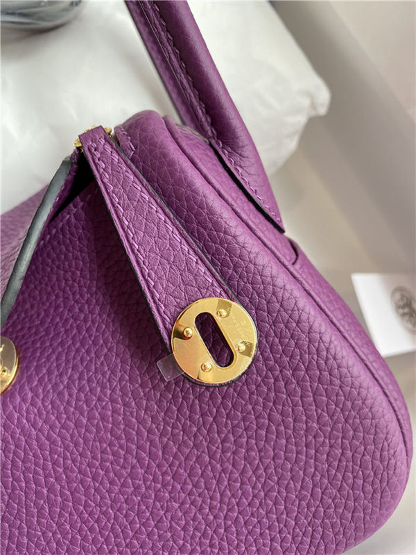 Hermes Lindy Mini Bag Clemence Leather In Purple WAX High