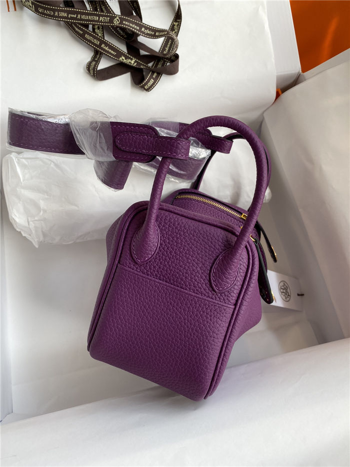 Hermes Lindy Mini Bag Clemence Leather In Purple WAX High