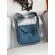 Hermes Lindy Mini Bag Clemence Leather In Denim Blue WAX High