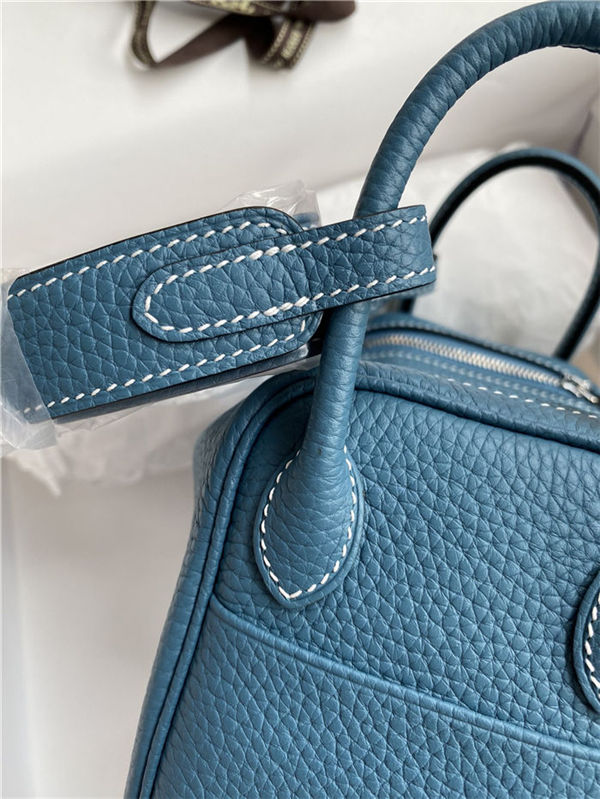 Hermes Lindy Mini Bag Clemence Leather In Denim Blue WAX High