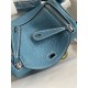 Hermes Lindy Mini Bag Clemence Leather In Denim Blue WAX High