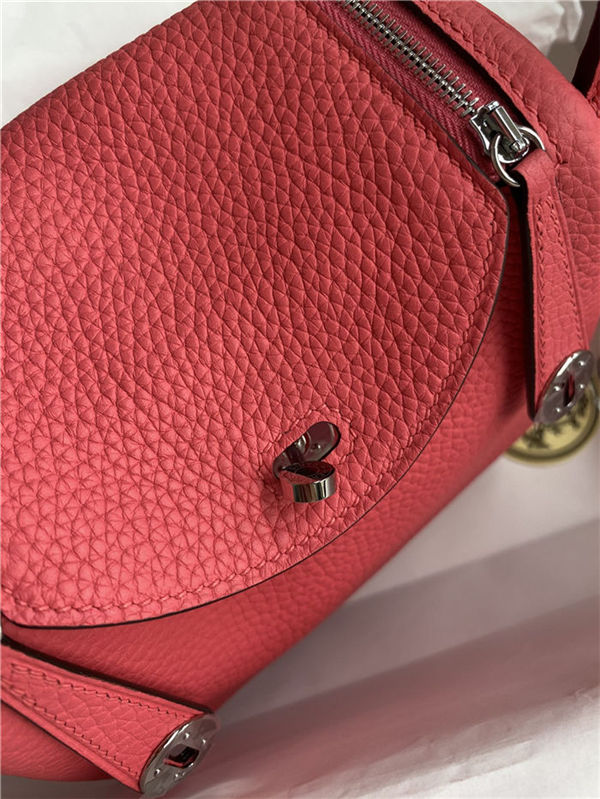 Hermes Lindy Mini Bag Clemence Leather In Rose Red WAX High