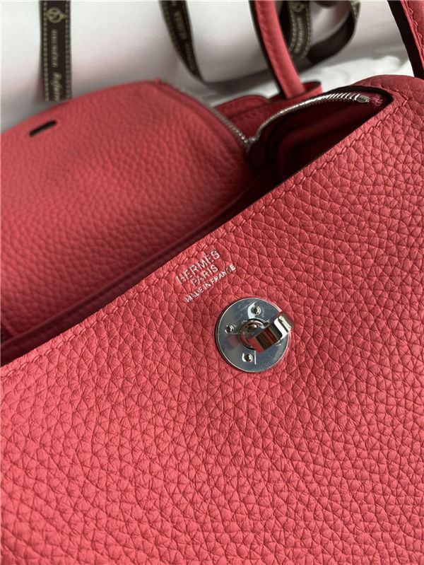 Hermes Lindy Mini Bag Clemence Leather In Rose Red WAX High