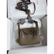 Hermes Lindy Mini Bag Clemence Leather In Etoupe WAX High