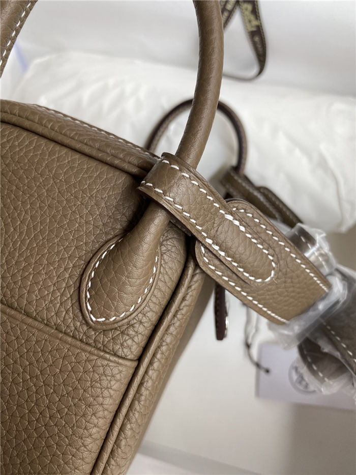 Hermes Lindy Mini Bag Clemence Leather In Etoupe WAX High