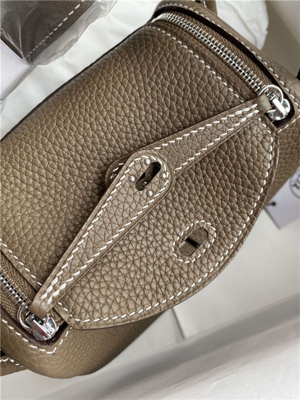 Hermes Lindy Mini Bag Clemence Leather In Etoupe WAX High