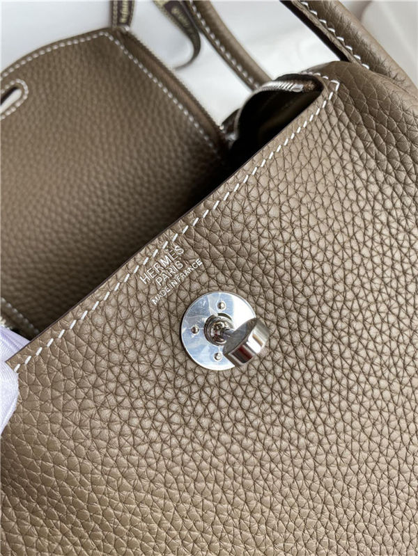 Hermes Lindy Mini Bag Clemence Leather In Etoupe WAX High