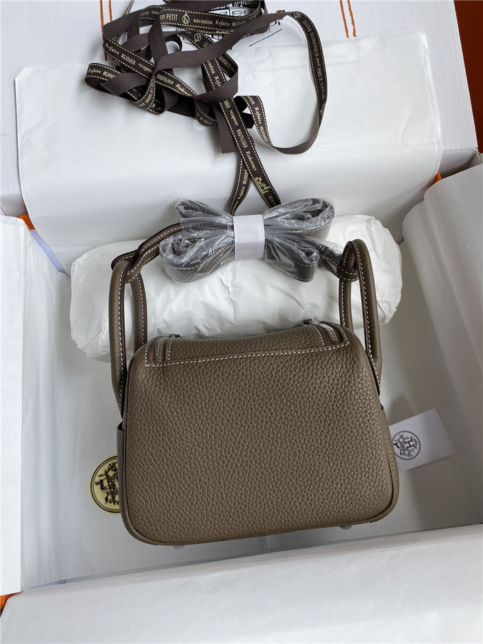 Hermes Lindy Mini Bag Clemence Leather In Etoupe WAX High