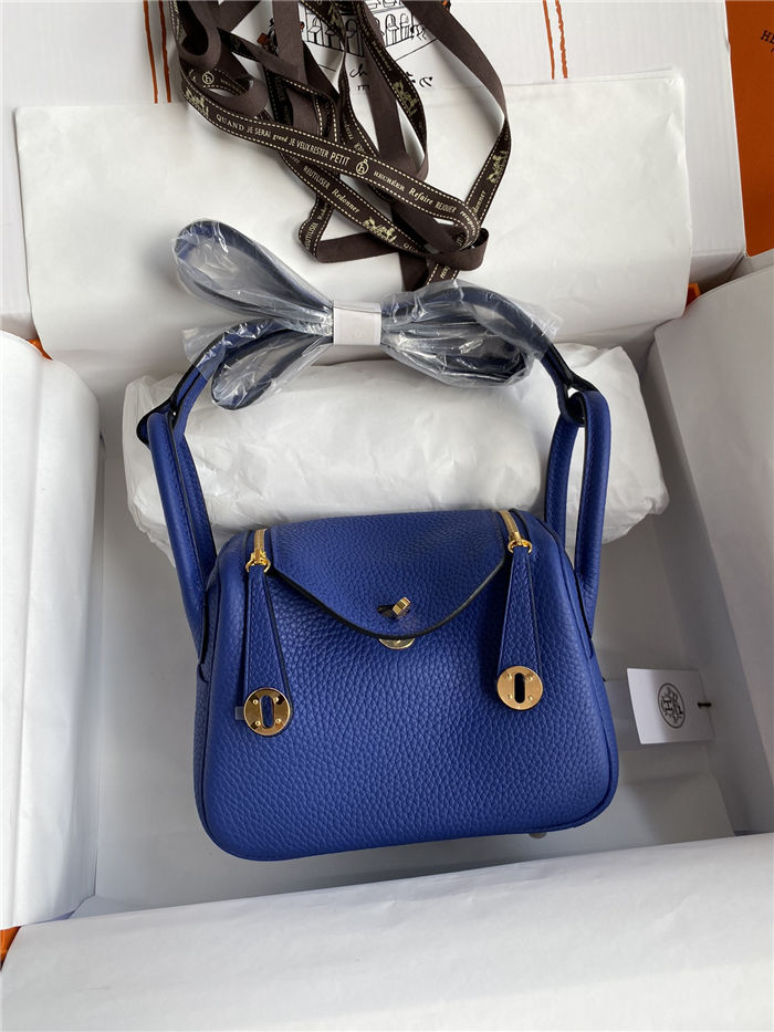 Hermes Lindy Mini Bag Clemence Leather In Royal Blue WAX High