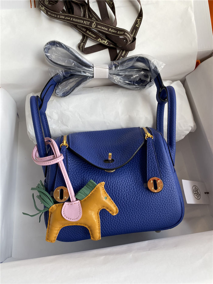 Hermes Lindy Mini Bag Clemence Leather In Royal Blue WAX High