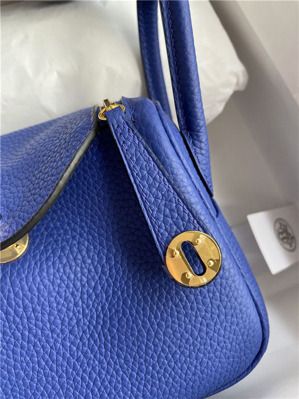 Hermes Lindy Mini Bag Clemence Leather In Royal Blue WAX High