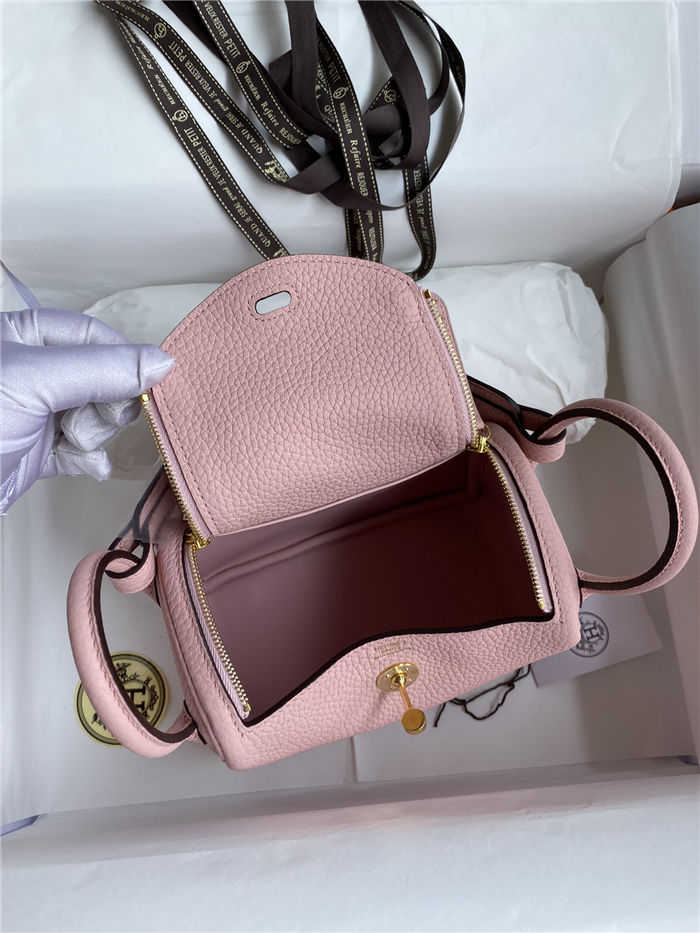 Hermes Lindy Mini Bag Clemence Leather In Pink WAX High