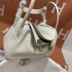 Hermes Lindy 26/30cm Bag Clemence Leather In Cream Silver-Metal WAX High