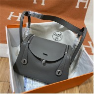 Hermes Lindy 26/30cm Bag Clemence Leather In Dk-Grey Silver-Metal WAX High