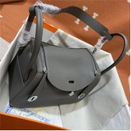 Hermes Lindy 26/30cm Bag Clemence Leather In Dk-Grey Silver-Metal WAX High